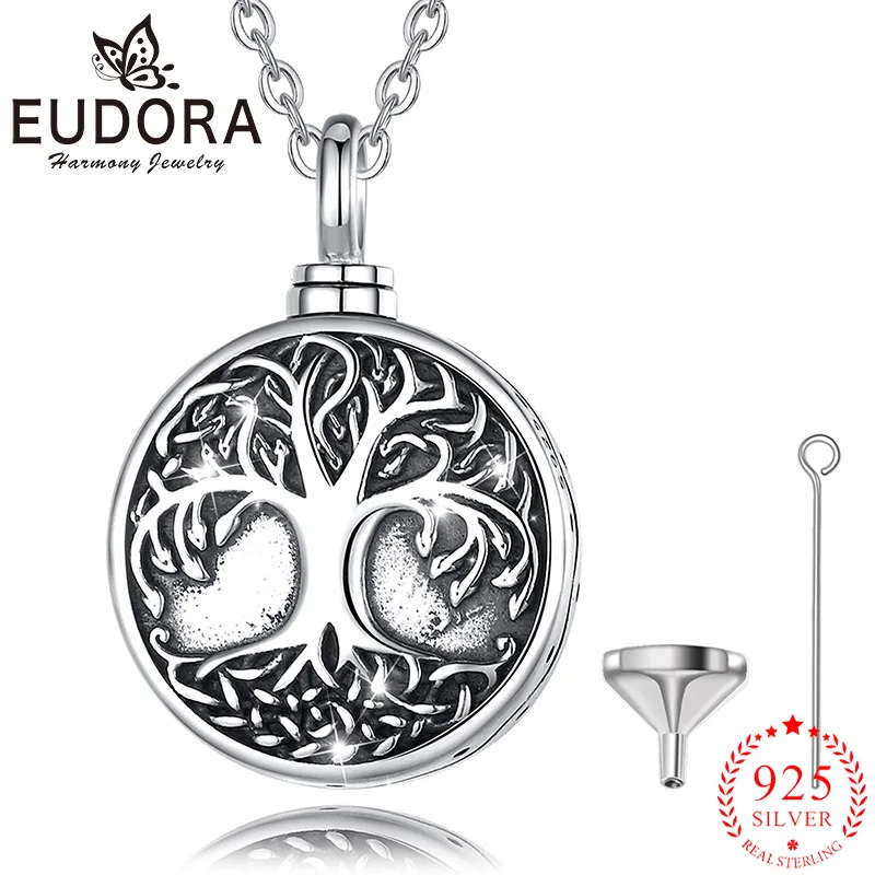 

Eudora 925 Sterling Silver Tree of Life Memorial Ashes Urn Necklace Pendant Premium Women's Jewelry Memorial Gift CYG057