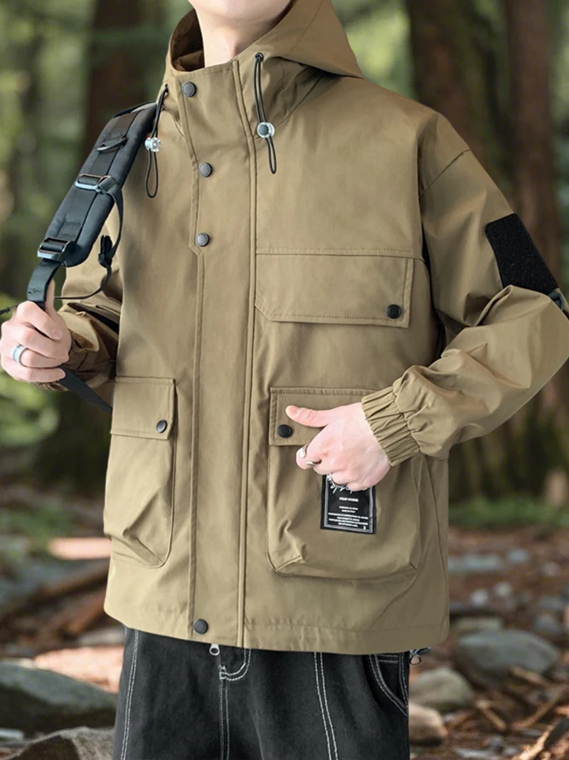 

Windproof Jacket Men Outdoor Waterproof Hooded Full Zip Jackets Men Lightweight Stylish Outerwear Coats for Hiking Camping Wear