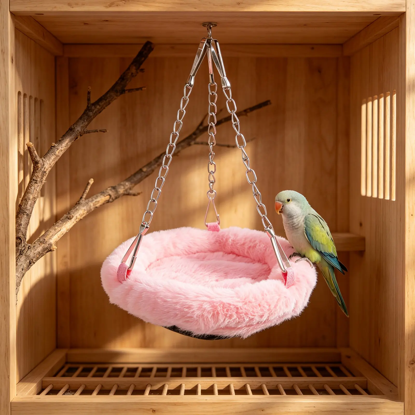 8.6 X 5.9 Inch Plush Bird Hammock Pink Hanging Parrot Nest Soft Breeding Bed Cage Accessories For Parakeet Cockatiel Small Pet
