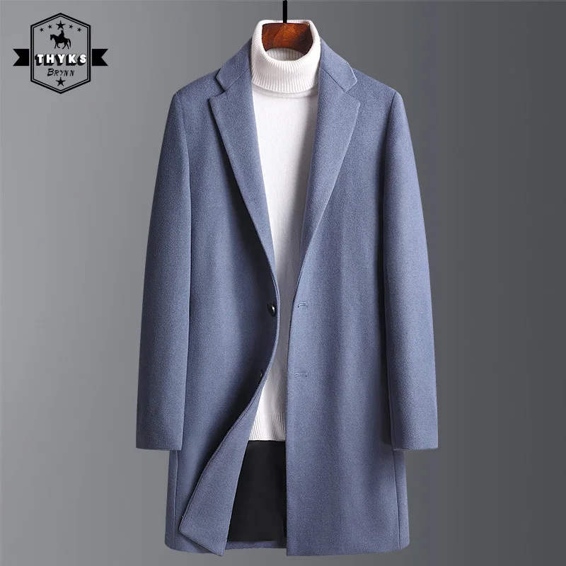 

Autumn and Winter New Woolen Long Overcoat Men's Jackets and Coats Slim Fit Thickened Casual Vintage Mid-length Wool Trench Coat