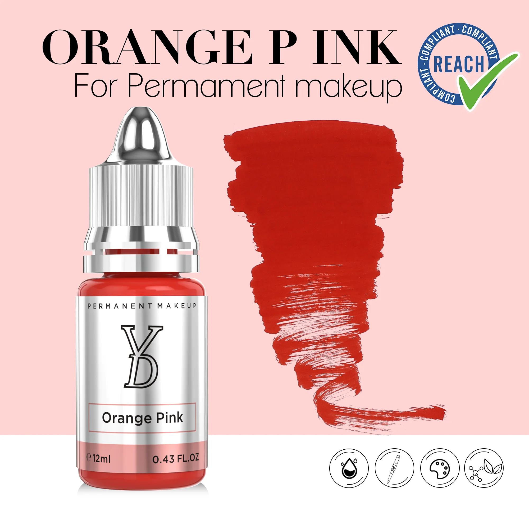 YDPMU Professional Lips Pigment Orange Pink 12ML/bottle Safe Waterproof Body Art Tattoo Pigment Permanent Makeup Tattoo Supplies