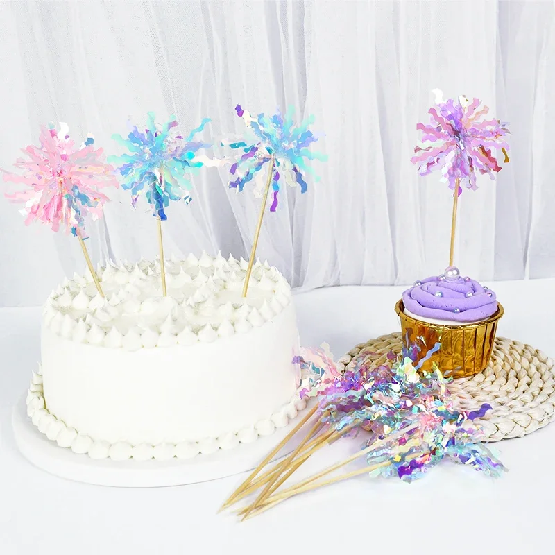 5 Stück Happy Birthday Glitzer-Kuchenaufsatz, buntes Feuerwerk, Quasten, Cupcake-Topper, Hochzeit, Babyparty, Backen, Dessert, Kuchendekoration