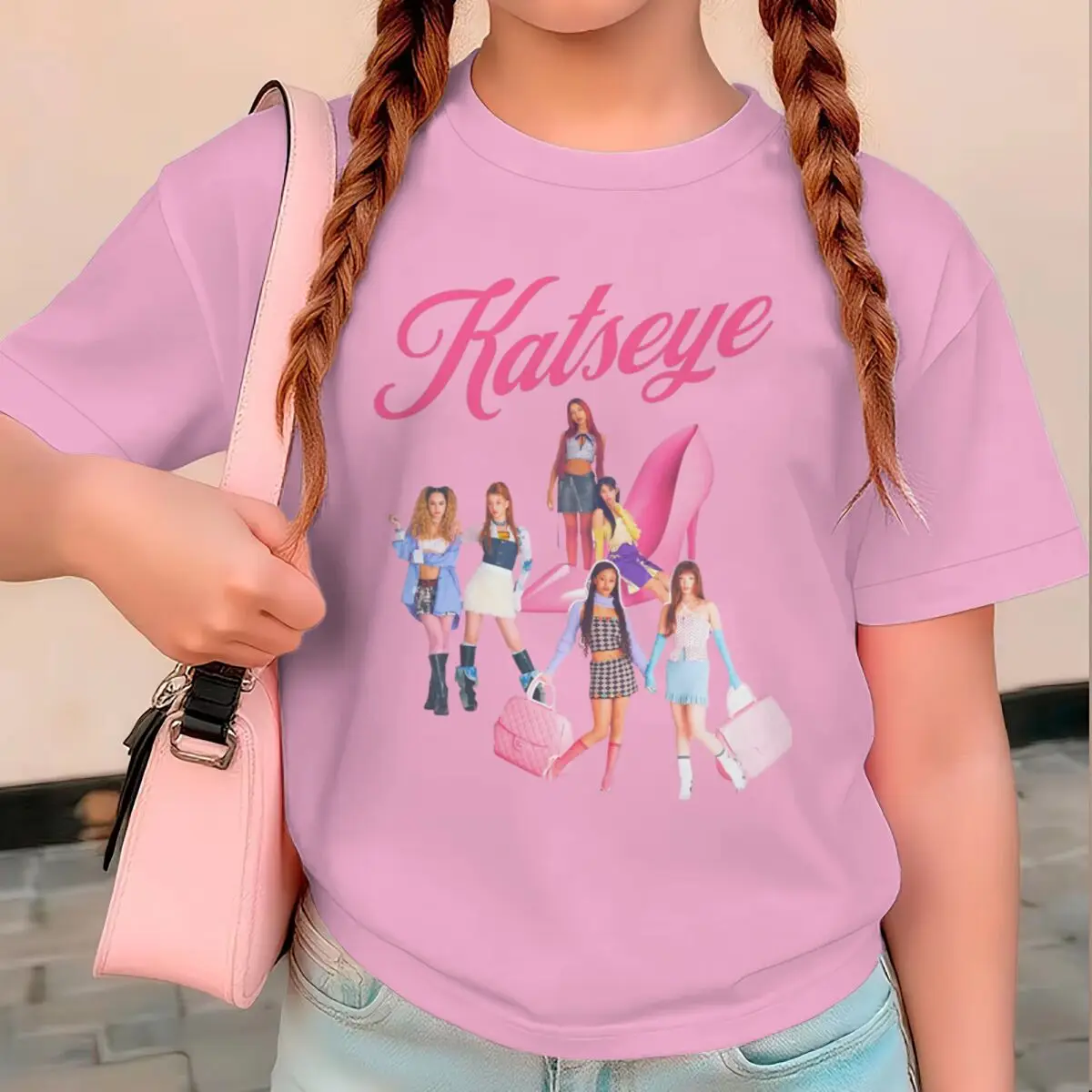 T-shirt à manches courtes d'été pour enfants, en coton, avec image graphique Katseye, style streetwear, tenues pour filles, cadeaux