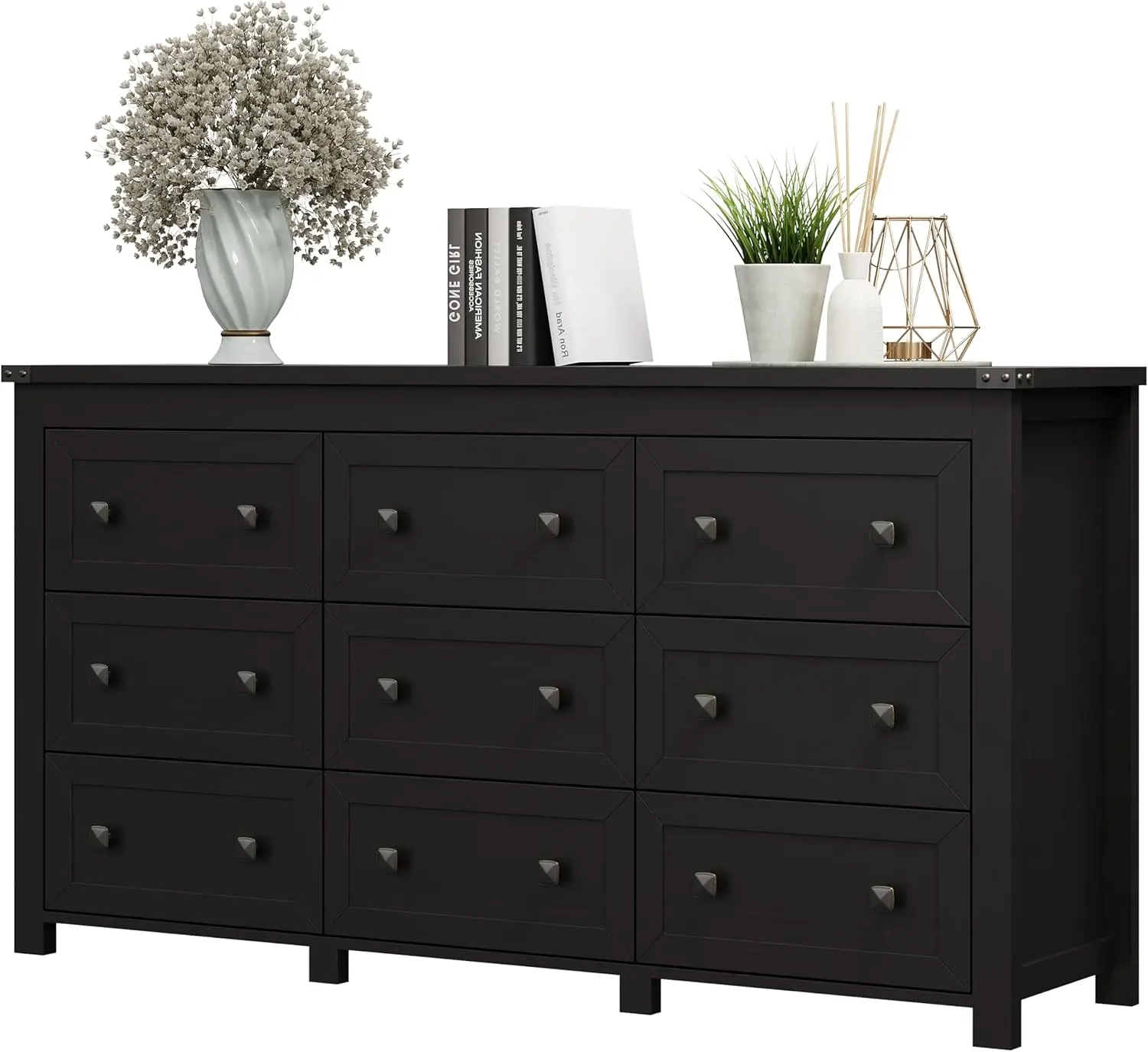 Modern Farmhouse 9-Drawer Dresser Metal Handle White Wood Chest For Bedroom Closet Storage For Living Room Hallway TV Stand