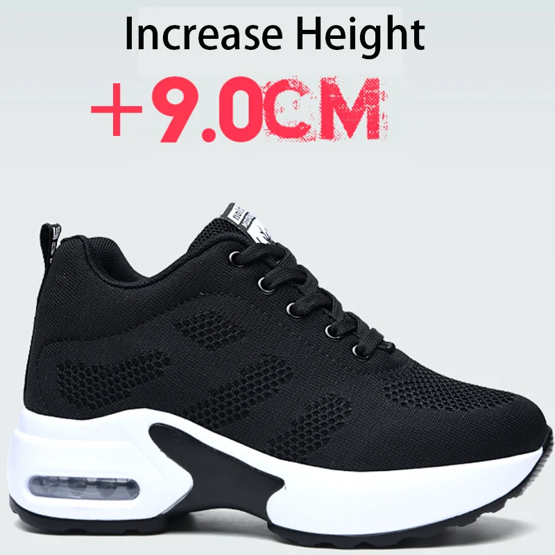 Women Air Cushion Sneaker Increase Height Running Casual Sport Shoes Lace Up Thick Buttom Invisible Elevator Shoes