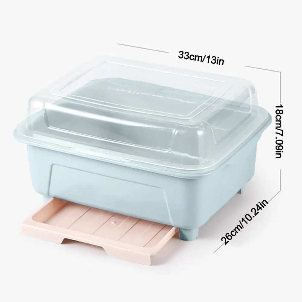 Portable Plastic Dish Drying Rack Dustproof with Lid Utensils Drainer Box Large Capacity Tableware Storage Box Kitchen Supplies