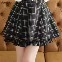 Japanese Gothic Y2k Lolita Plaid Dress Shorts Set Women Sweet Bow Sailor Collar Puff Sleeve Party Dresses Female A-Line Dress 6