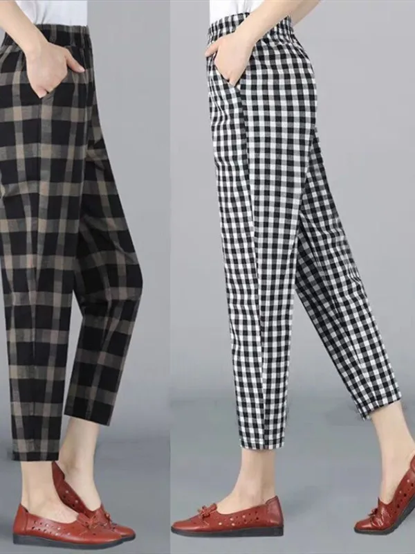 

Хлопковые брюки с принтом, повседневные, женские, летние, новинка 2025 года, модель Harlan, с эластичным поясом, утягивающие, универсальные, для мам...