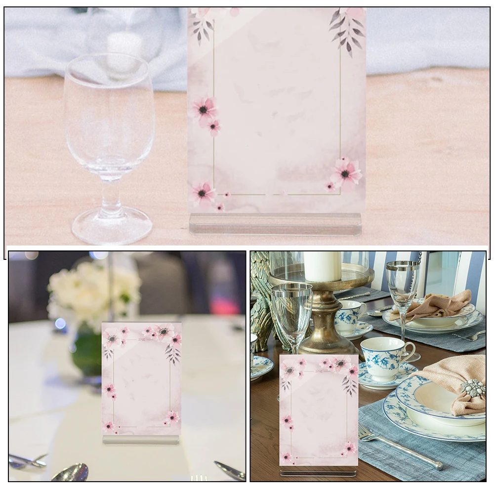

2pcs Clear Acrylic Tabletop Display Stand For Menu Office Restaurant Wedding Reusable A6 Size Display Holders Sign For