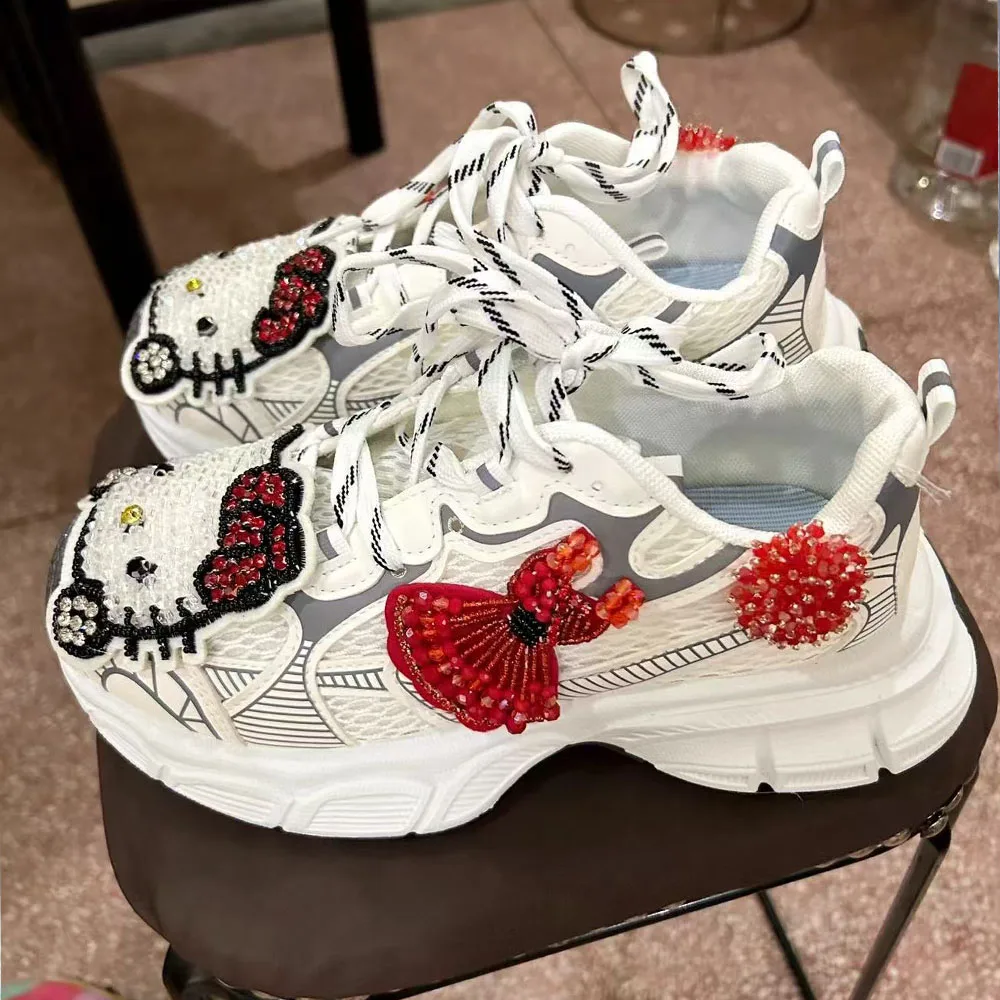 لطيف في الهواء الطلق الترفيه أحذية جديدة الكرتون الفتيات مرحبا كيتي سانريو أنيمي الربيع سميكة القاع المضادة للانزلاق أحذية رياضية فتاة هدية #1