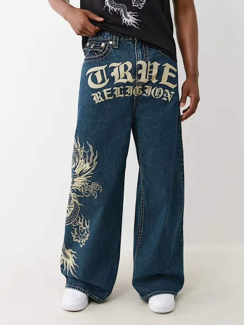 

New Gothic Fashion Pattern Letter Printing Casual Jeans Women Y2K High Street Dark Rock Casual Joker Couple Jeans Trousers