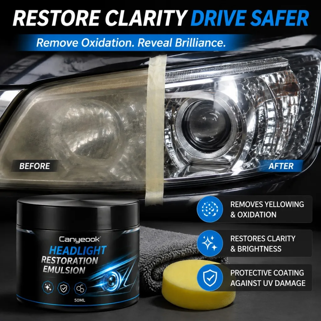 CANYEOOK Car Headlight Restorer 50g Remove Oxidation Haze Improve Clarity UV Protect for Taillight Fog Light Lens