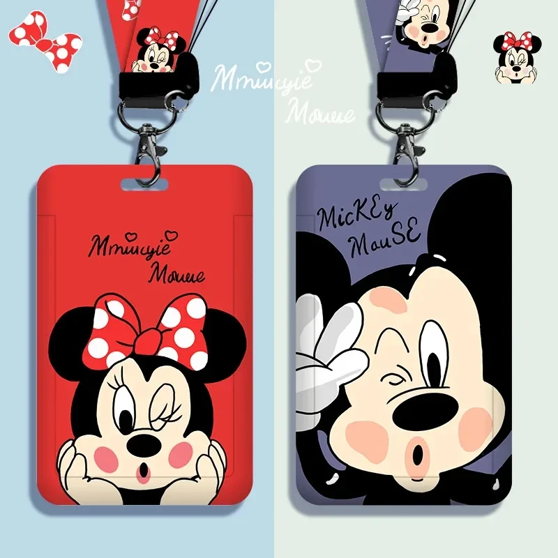 Disney Mickey Mouse Cute Cartoon Card Holder with Lanyard ID Holder Subway Bus Card Work ID Card Holder