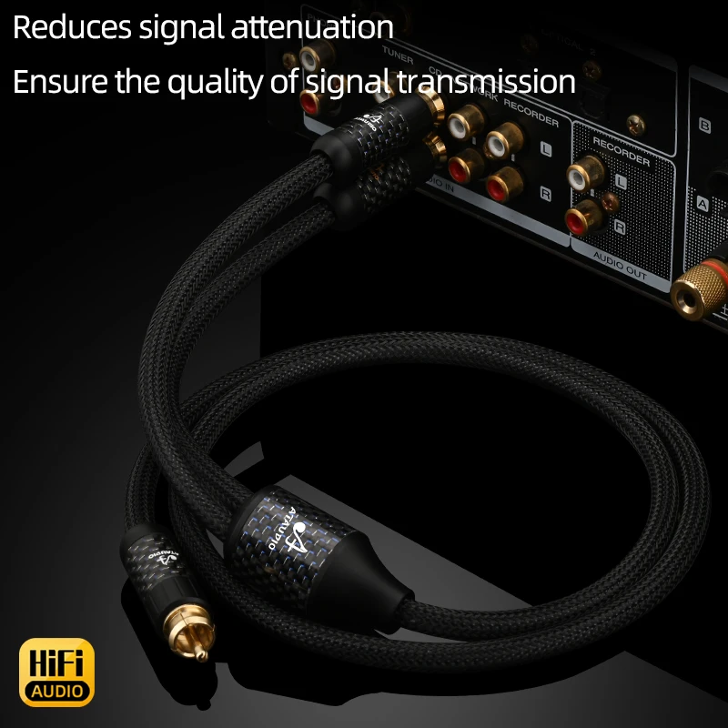HiFi RCA to 2RCA Audio Cable Square OCC Conductor With RCA Male to 2RCA Male Cord for Amplifier Mixer