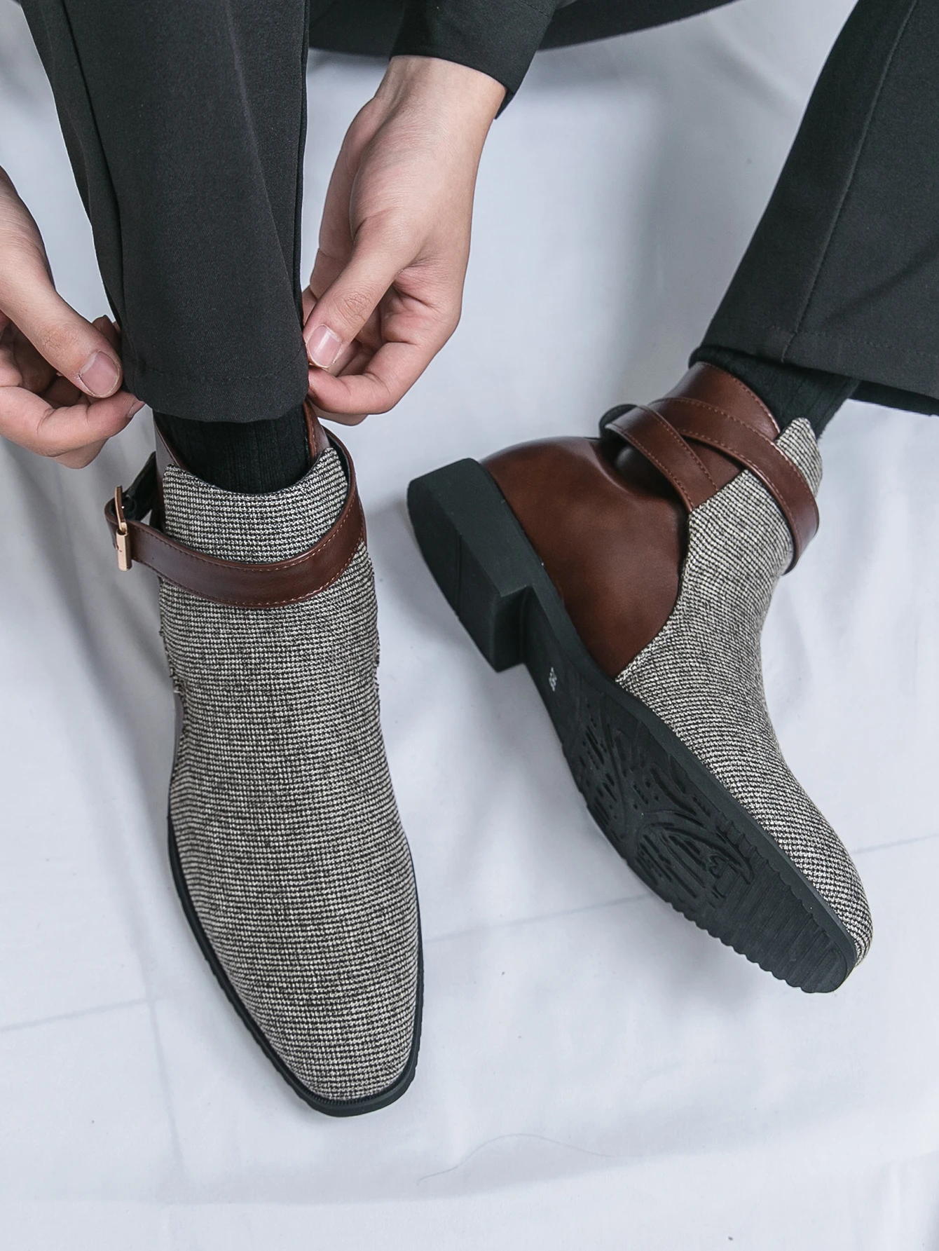 Classic Ankle Boots Men High Quality Brogue Social Shoes Men Trend Party Chelsea Boots For Men Winter Yuppie Oxford Boots Male - view 5