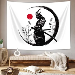 Japanese Samurai Tapestry Wall Art Hanging for Boys Men Bedroom, Japan Anime Cool Tapestries Wall Decor for Guys, Black