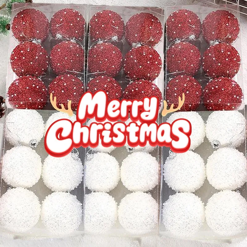 6/30 قطعة بريق الشمبانيا الأبيض الأحمر كرات عيد الميلاد الحلي تألق شجرة عيد الميلاد معلقة الكرة المعلقات السنة الجديدة ديكور الحفلات