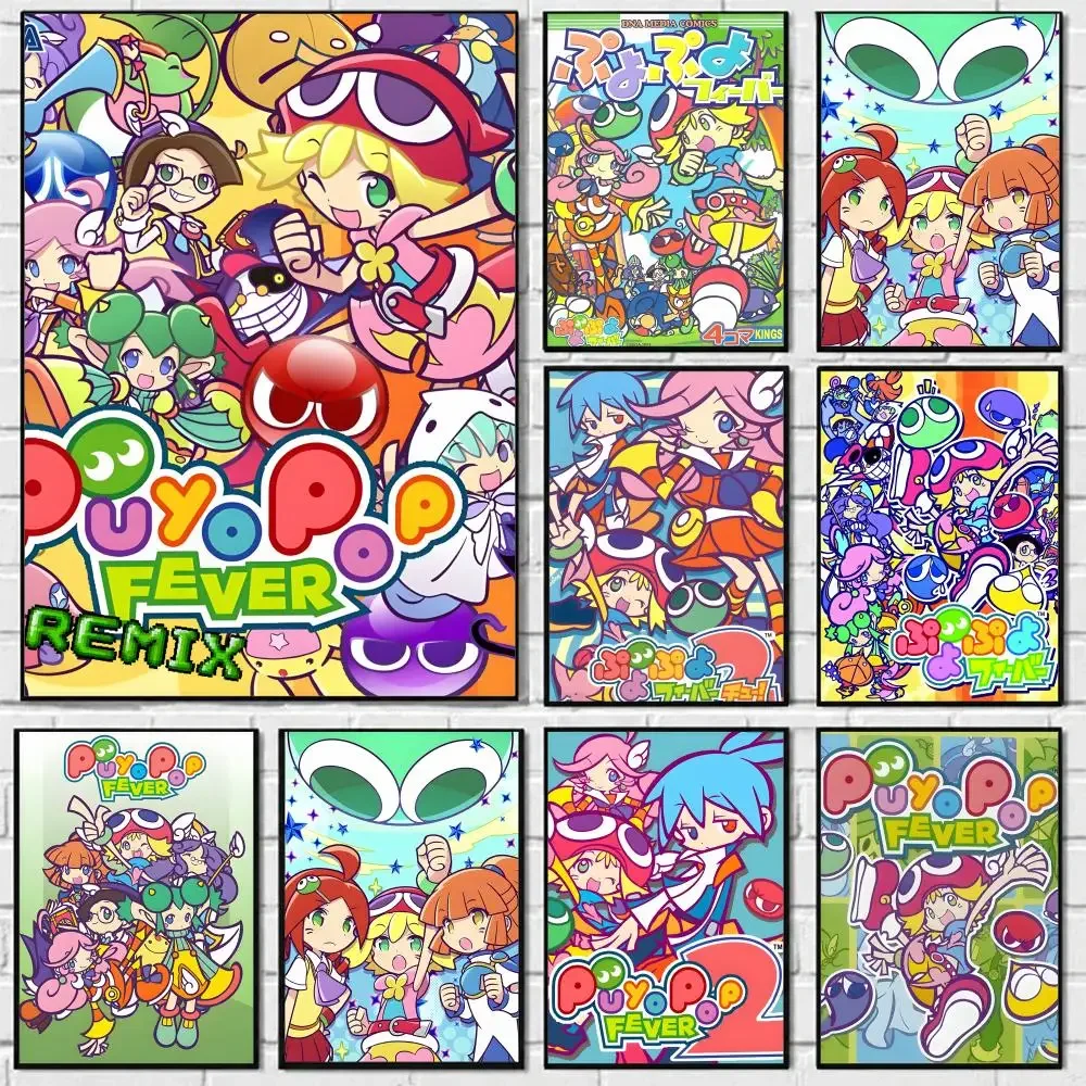 Game Puyo Pop Fever Poster Self-adhesive Art Waterproof Paper Sticker Coffee House Bar Room Wall Decor