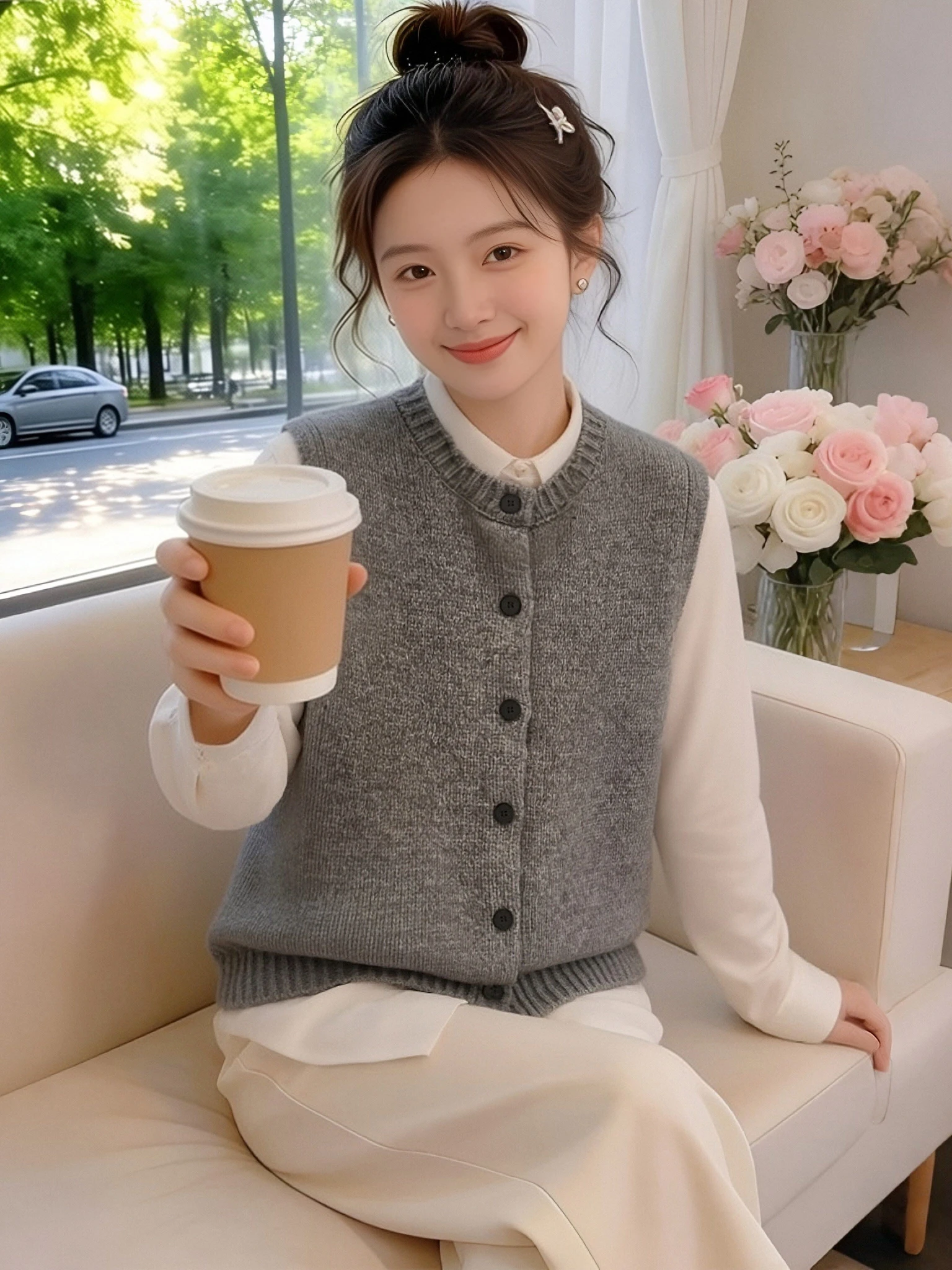 

Women's Knitted Vest Spring Autumn New Style Layered Sweater Vest Small Size Versatile Slim Fit Sleeveless Top