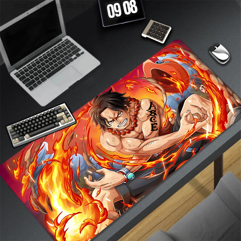 Mouse Pad Flame Anime Ace Mousepad Gaming Keyboard Pad Computer One Piece Desk Mat PC Accessories Gamer Mausepad Office Carpet