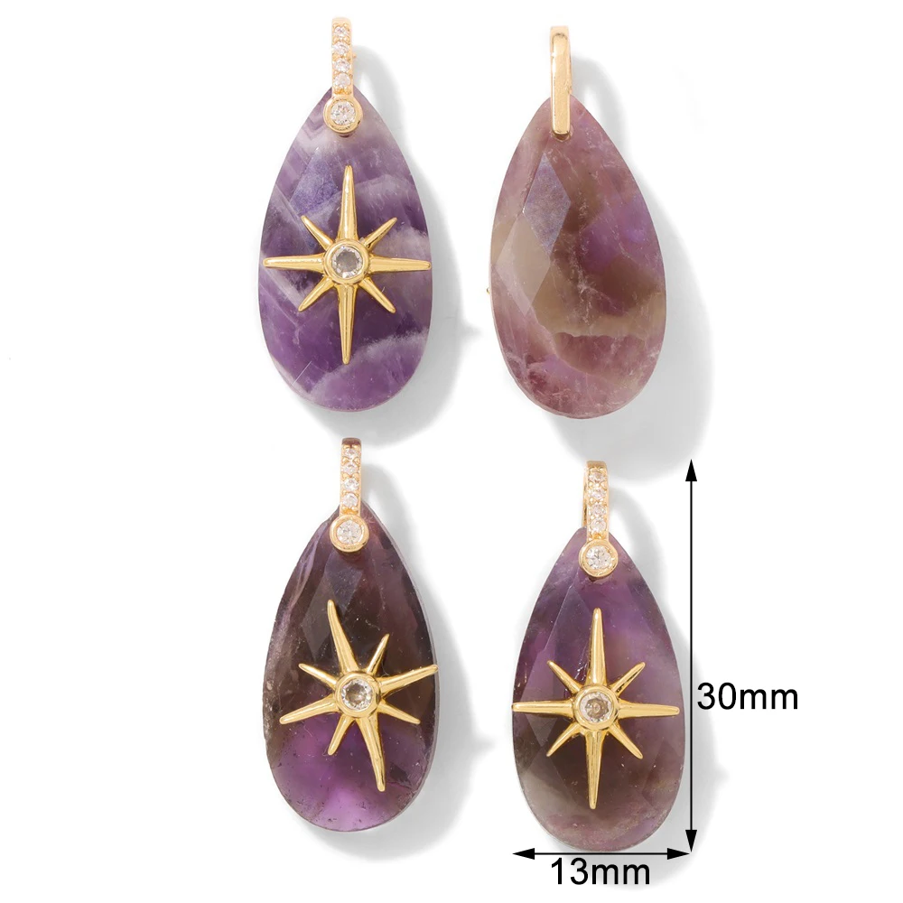 

2 шт. граненый камень капли воды кулон натуральные драгоценные камни аметисты хрустальные подвески для изготовления ювелирных изделий серьги DIY ожерелье 13x30 мм