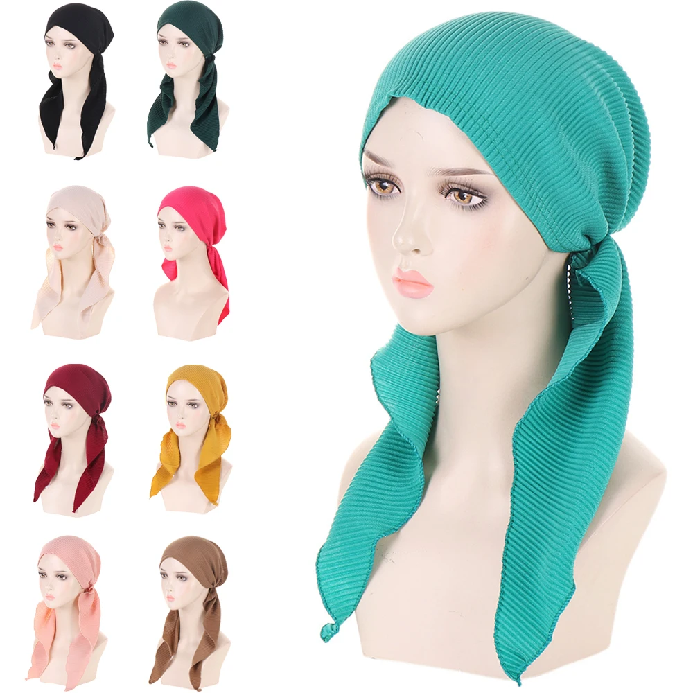 

Новый мусульманский женский предварительно завязанный платок, женский тюрбан, шапка от рака, химиотерапия, крышка от выпадения волос, повязка на голову, эластичные банданы, хиджаб