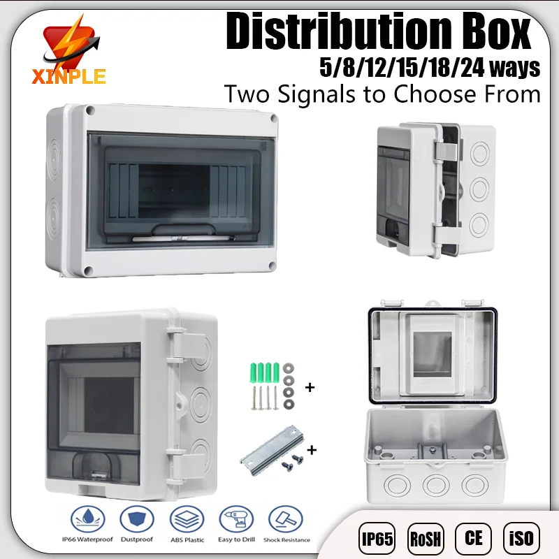 

IP65 Eight Way Waterproof Distribution Box Circuit Breaker Junction Case Plastic Electrical Panel Connectors Terminals Box