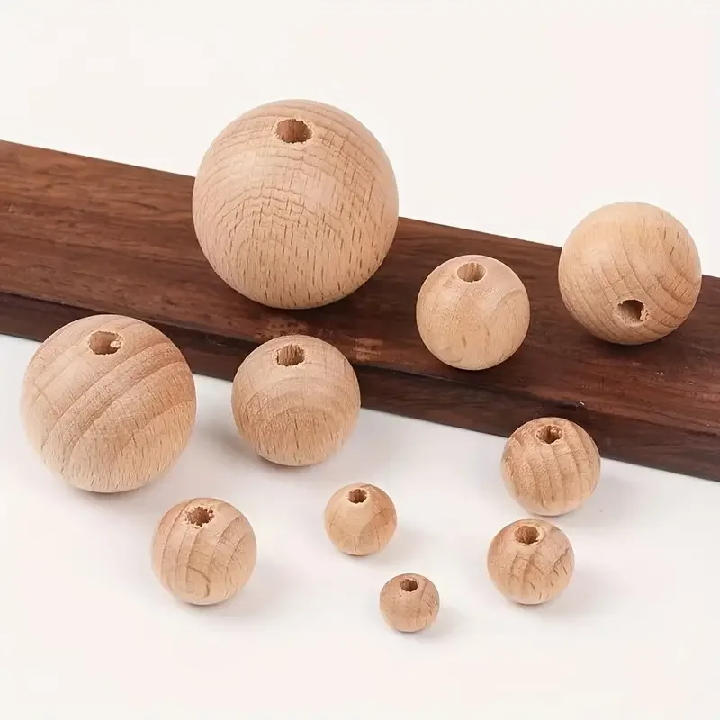 Natural beech round wooden beads 8/1012/14/15/16/18/20/25mm - suitable for DIY jewelry making, necklaces, bracelets, earrings