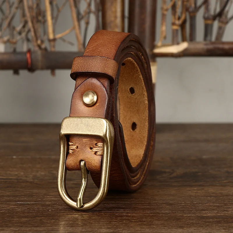 

2.3cm wide retro thin belt for women, genuine leather pure cowhide fashionable and versatile narrow belt for women