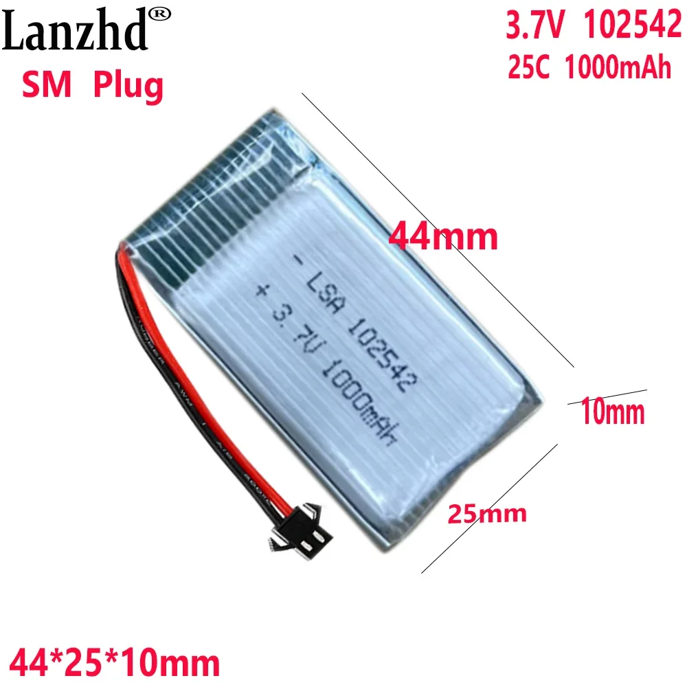 3.7V Li polymer Lithium Battery 25C rate  1000mAh For Drone model airplane model battery 102542 42*25*10mm With SM Plug