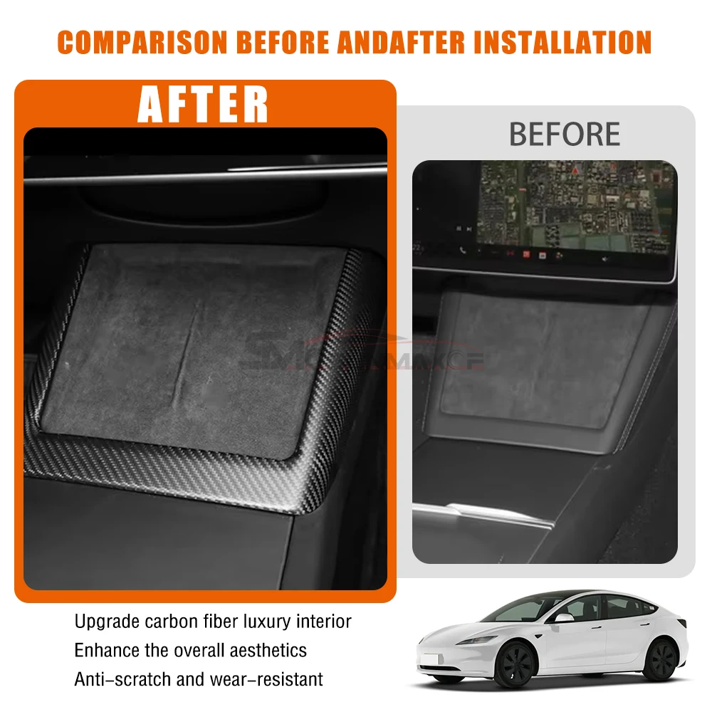 ل تسلا نموذج 3 هايلاند 2024 ألياف الكربون الحقيقية الداخلية إطار شحن لاسلكي الديكور غطاء اكسسوارات السيارات