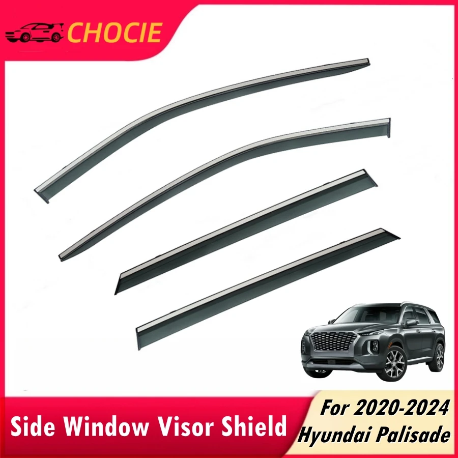 Tape-on Wind Deflector Rain Guard For Hyundai Palisade 2020-2024 Side Window Visor Shield Cover 4PCS Set