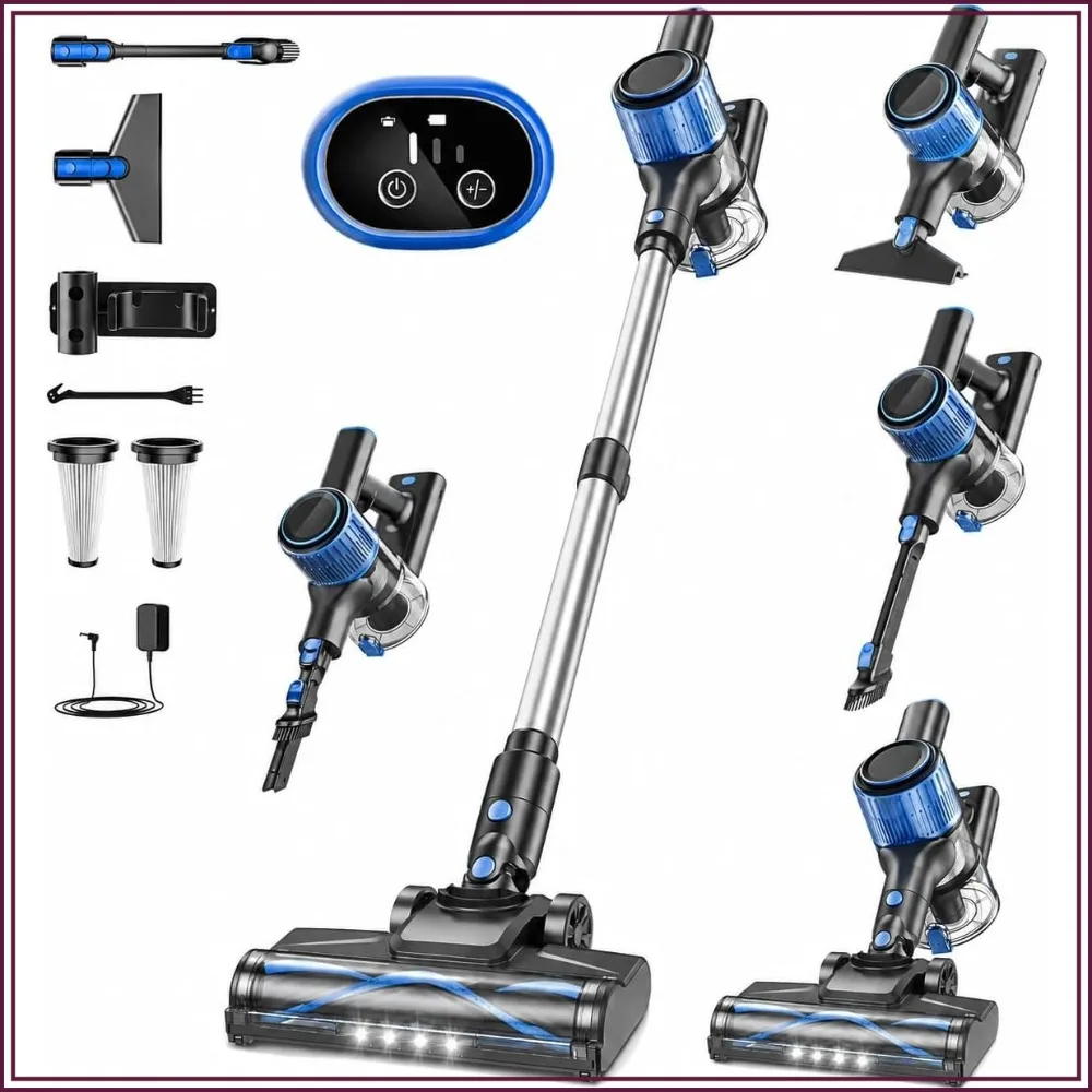 Aspirateur sans fil 8-en-1, aspiration puissante, autonomie de 45 minutes, écran LED, 3 modes pour sols durs et tapis