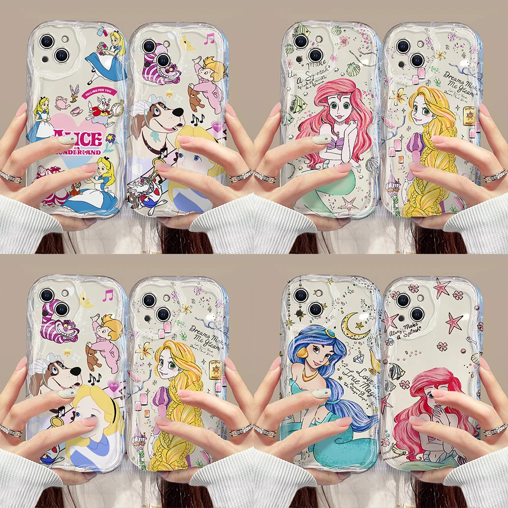 

Cute Mermaid Princess Disneys 3D Wave Case For iPhone 15 14 13 12 11 Pro Max Mini X XR XSMAX 8 7 6S Plus Soft Silicone Cover