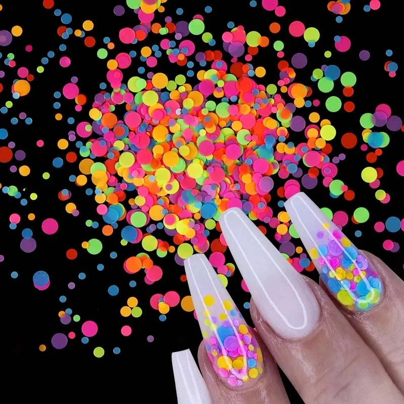 1 Bag Round Sequins Fluorescent Bubble Nail Charms Mixed Size Circle Flakes Art Decoration 3D Polka Dot Manicure Accessories