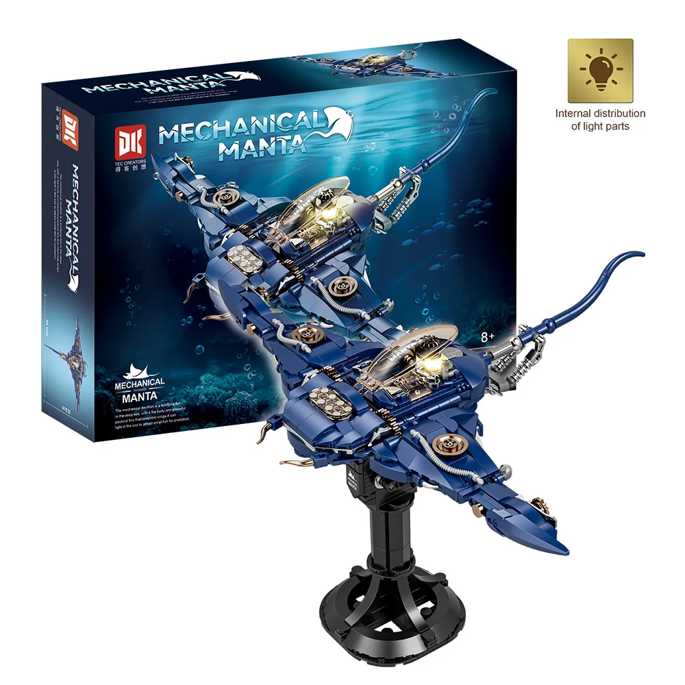 

Ocean Mechanical beast Series Devilfish Building Blocks Manta Toys Creative Mechanical Devil Fish Sea Animal Model with Lighting
