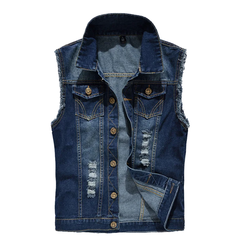 2024 New Men\'s Denim Jackets Vest Fashion Vintage Lapel Denim Vest High Street Trends Motorcycle Jersey Streetwear Men\'s Jackets