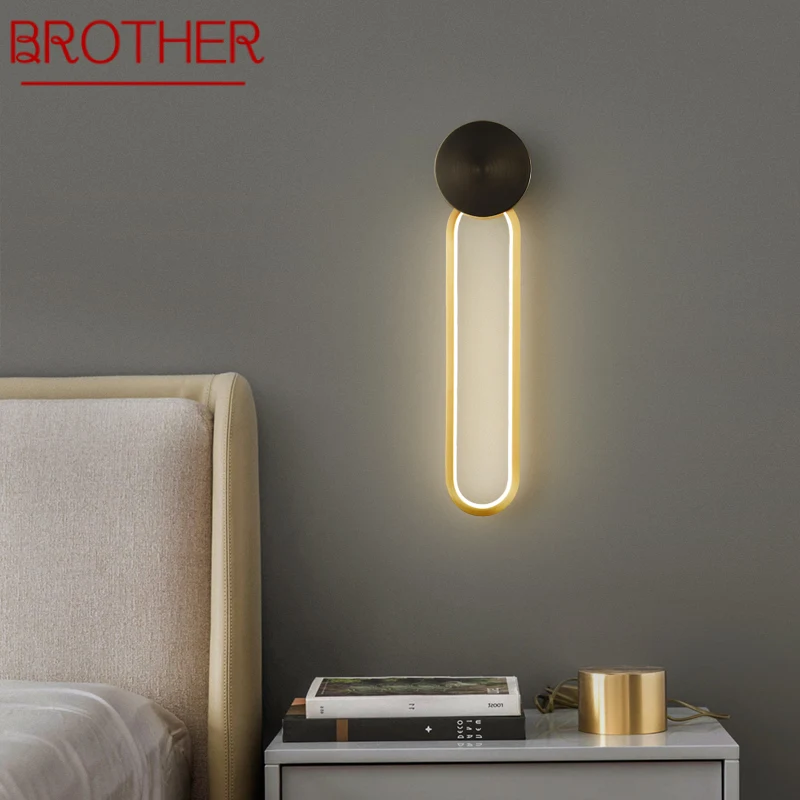 

BROTHER Modern Black Brass Wall Lamp LED 3 Colors Copper Beside Lighting Simple Creative Decor for Home Living Room