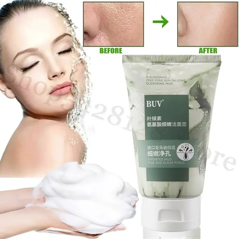 BUV Chlorophyll Amino Acid Cleansing Mud Mild and Clear Skin Cleansing Oil Control Cleans Fine Pores To Blackhead Cleansing Milk