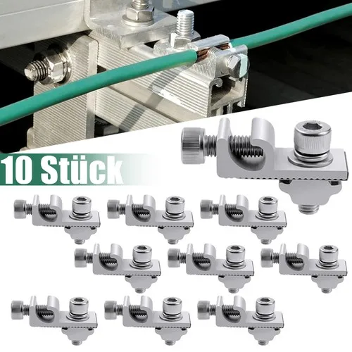 Clips de protection contre la foudre pour panneaux solaires, 10 pièces, pinces de connexion à la terre pour panneaux photovoltaïques, clip de mise à la terre en acier inoxydable, accessoires d'installation pour système de montage solaire