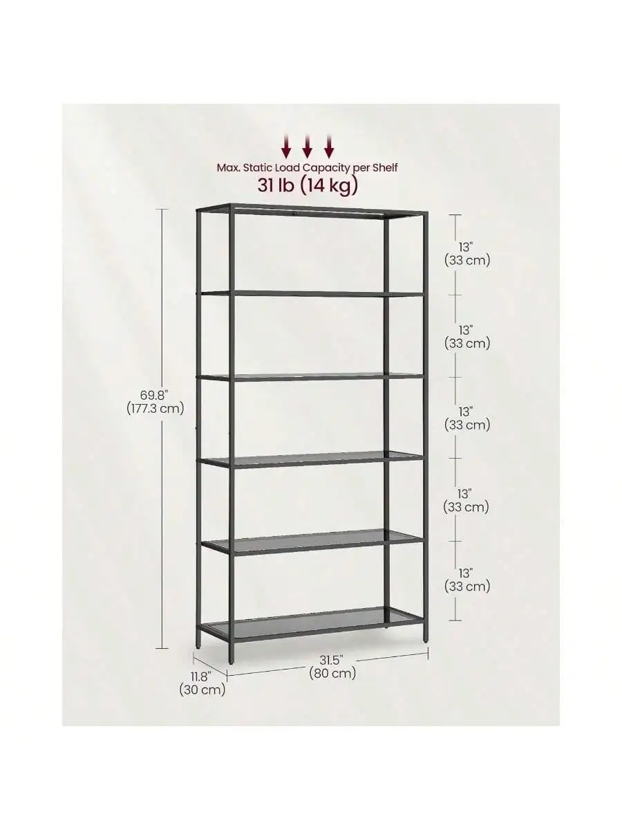 Vasagle-スリムな本棚,スチールフレーム,寝室用本棚ユニット,バスルーム,ホームオフィス,強化ガラス,6レベル
