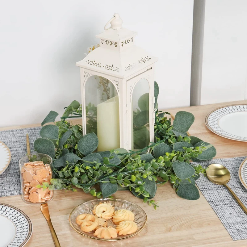 ABGR-2 pacote 1.8m artificial eucalipto guirlanda guirlanda faker prata dólar vegetação guirlanda videiras corredor de mesa