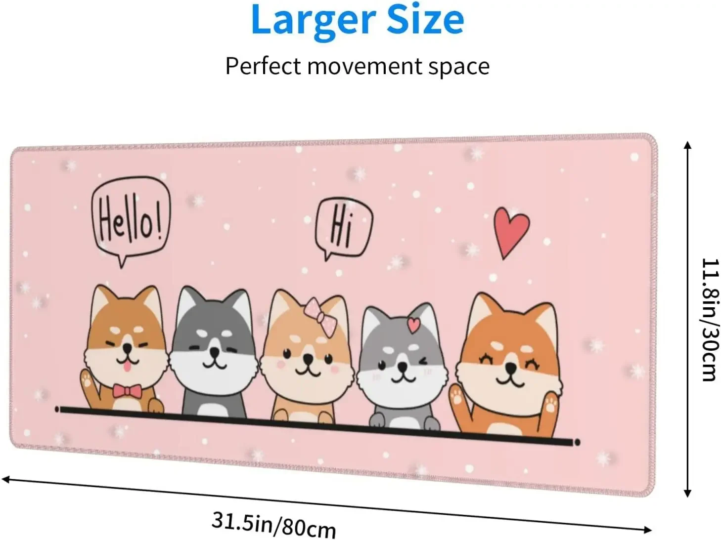 Kawaii لطيف الكلب الوردي الألعاب ماوس الوسادة XL عدم الانزلاق المطاط قاعدة ماوس حواف مخيط وسادة للمكتب تمديد الفئران Pad31.5X11.8 بوصة #4