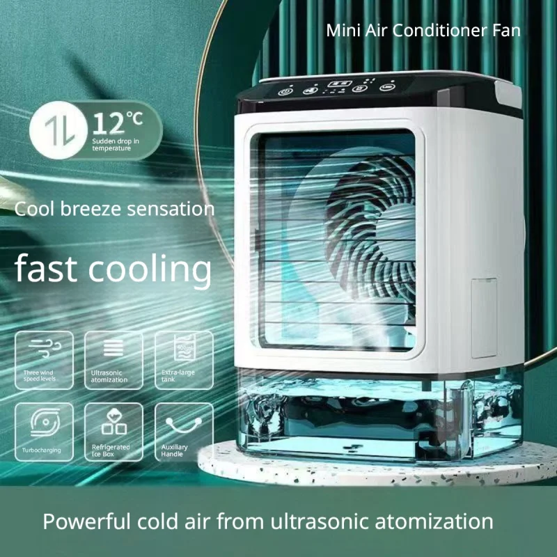 Portable Mini Evaporative Air Cooler with Ice Box, 3 Speed Turbo Cooling Fan, 900ml Large Water Tank Ultrasonic Mist Humidifier