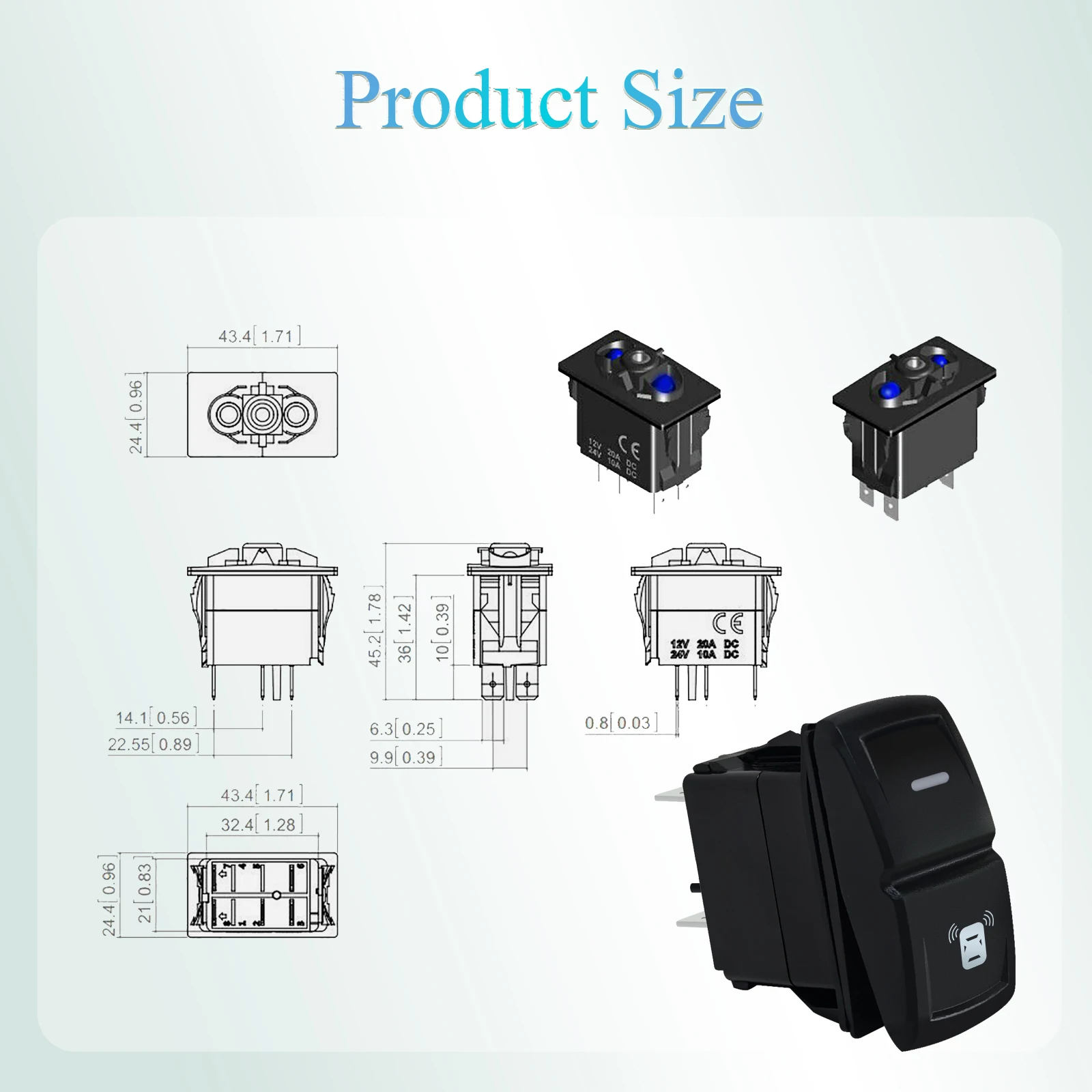 12V 24V Marine Boat Car Rocker Switch 5Pin ON OFF Momentary Waterproof Blue LED Light Bar Reverse Rear Work Lamp DRL Toggle