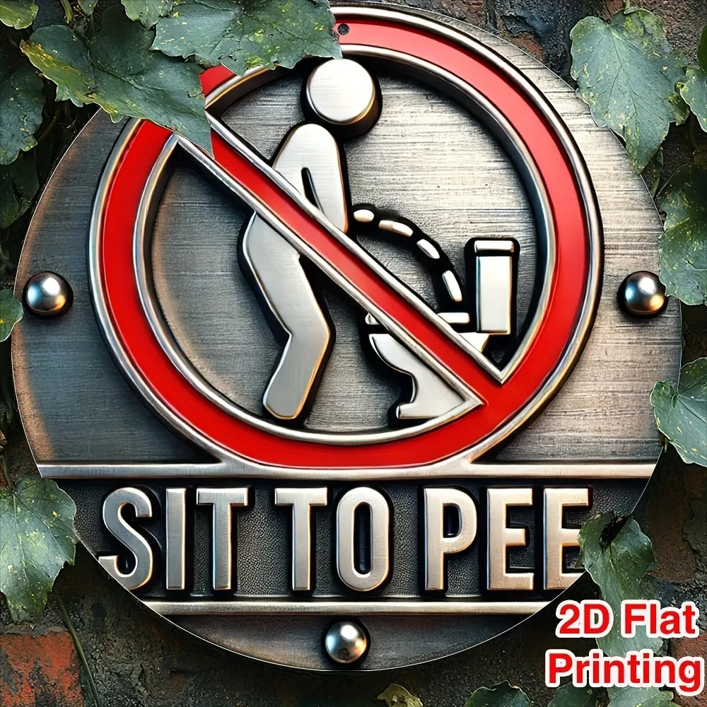 Vintage-Aluminiumschild „Sit to Pee“ – 20,3 x 20,3 cm, 2D-flache runde Wandkunst, Dekor für Schlafzimmer/Büro/Garten, Thanksgiving/Weihnachtsgeschenk