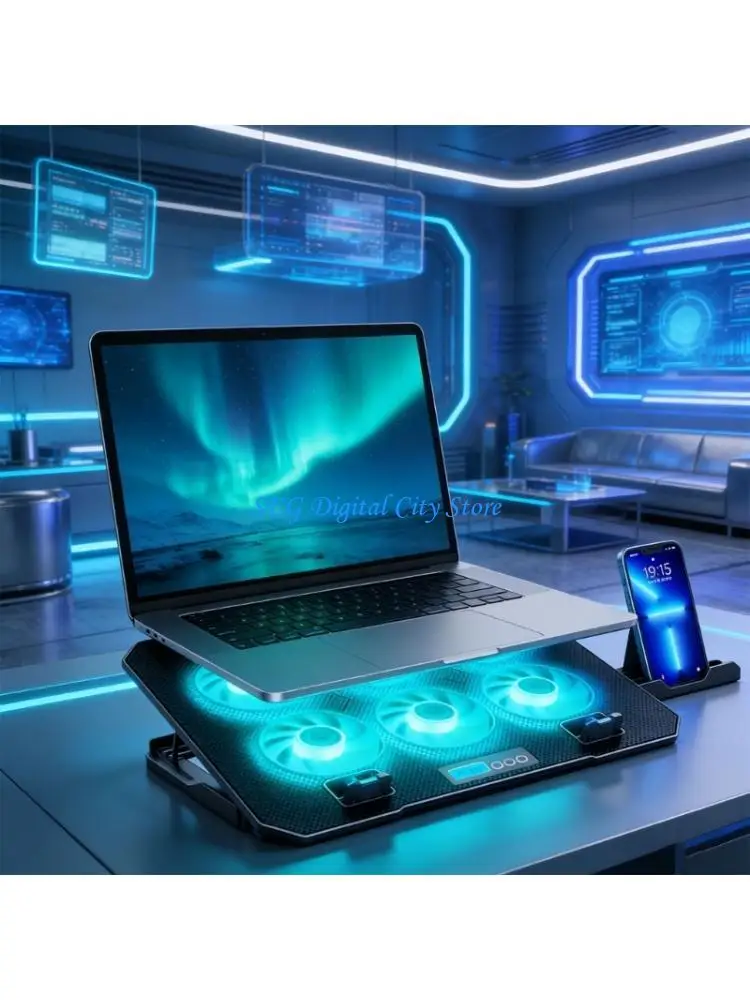 

U75B Laptop Cooling Stand External Cooling Fan Base with 2 USB Port Phone Holder