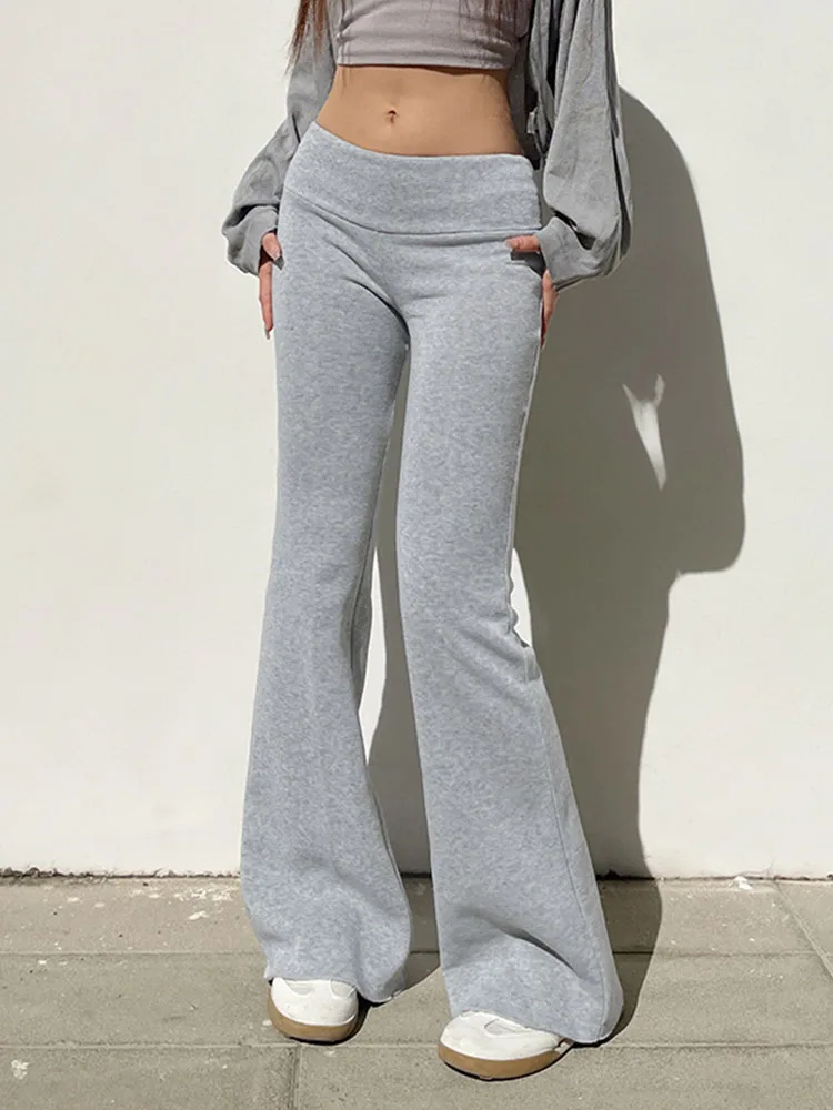 2025Casual Sexy Basic Solid Flare Pants Y2K Slim Low-Waisted Boot Cut Pants Women 2024 Autumn Spring Fashion Streetwear Lady