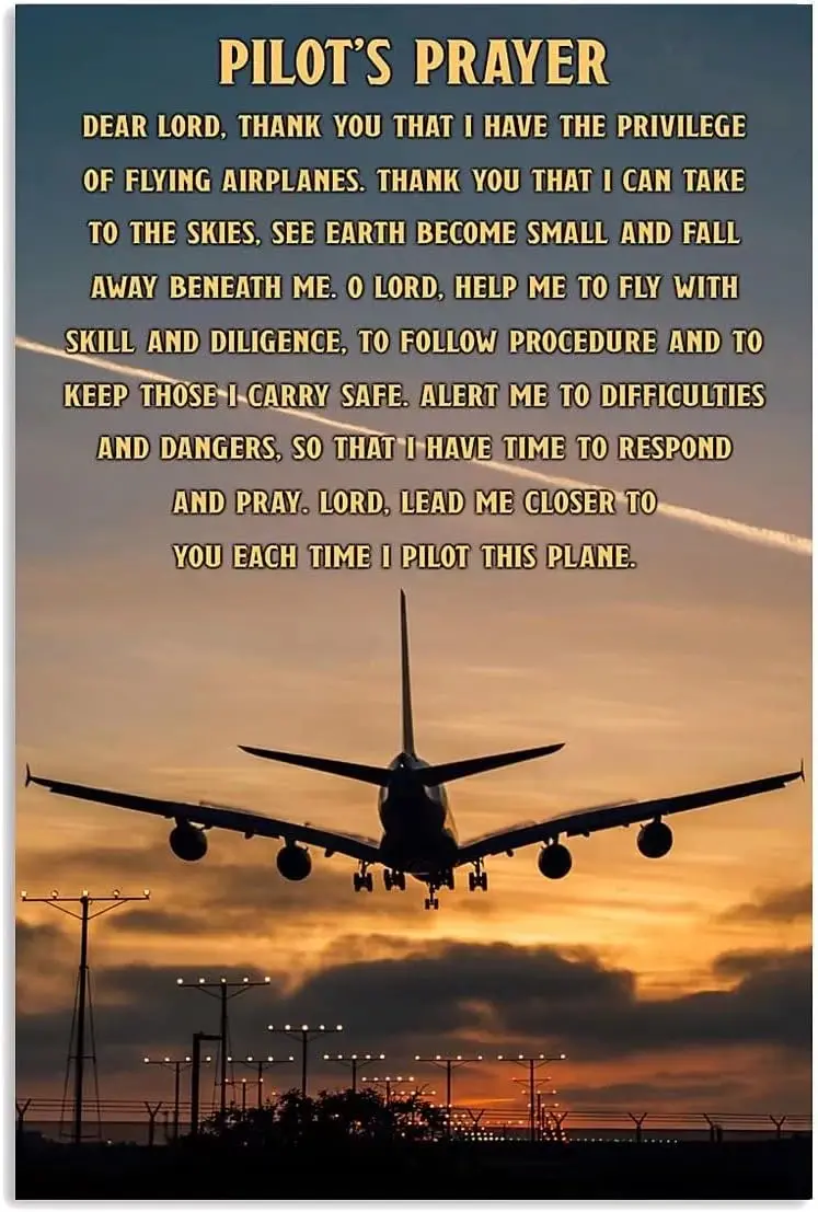 Tin Signs Vintage Vintage Airplane Poster Metal Plaque Pilot's Prayer Retro Tin Sign Wall Decor Gift for Bathroom Farm Room
