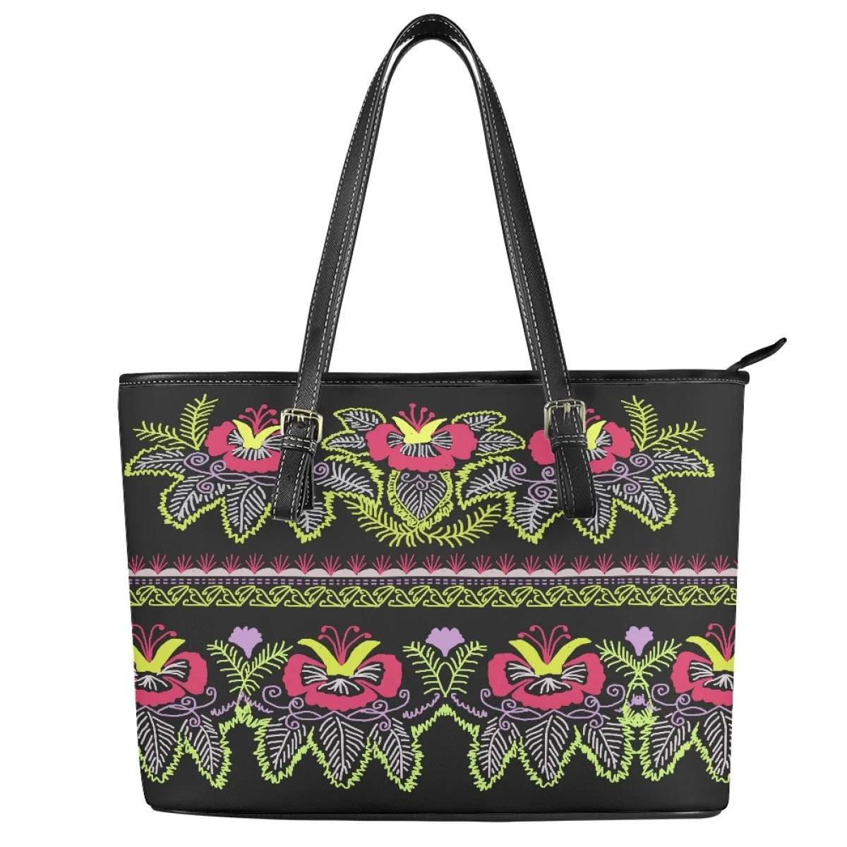 New Polynesian traditional tribal style Pattern Print custom Large Leather Tote Bag Shoulder Ladies Handbags and purses